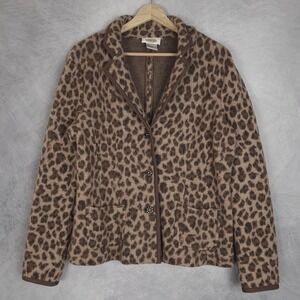Talbots Blazer Womens Large Brown Leopard Print 100% Merino Wool Jacket Tailored